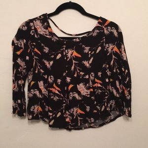 Crop black floral top with low back